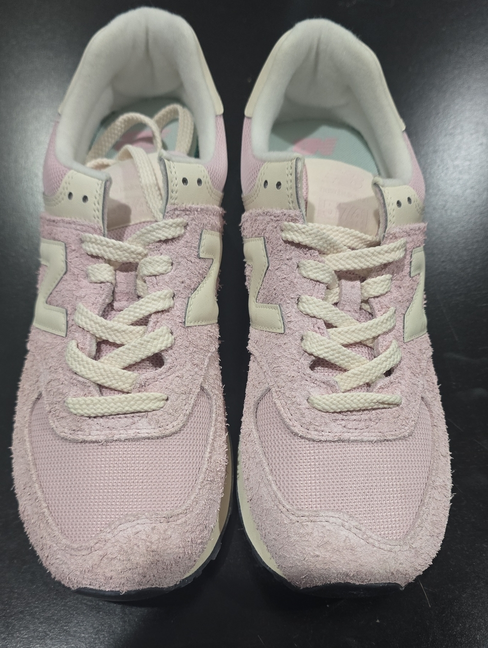 New Balance Women’s Pink Suede & Mesh Sneakers with Cream Accents